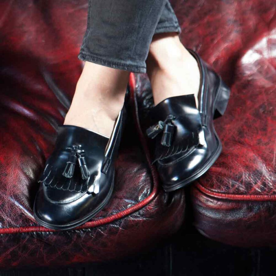 Handmade black leather tassel loafer for women Beatnik Tammi Black by Beatnik Shoes