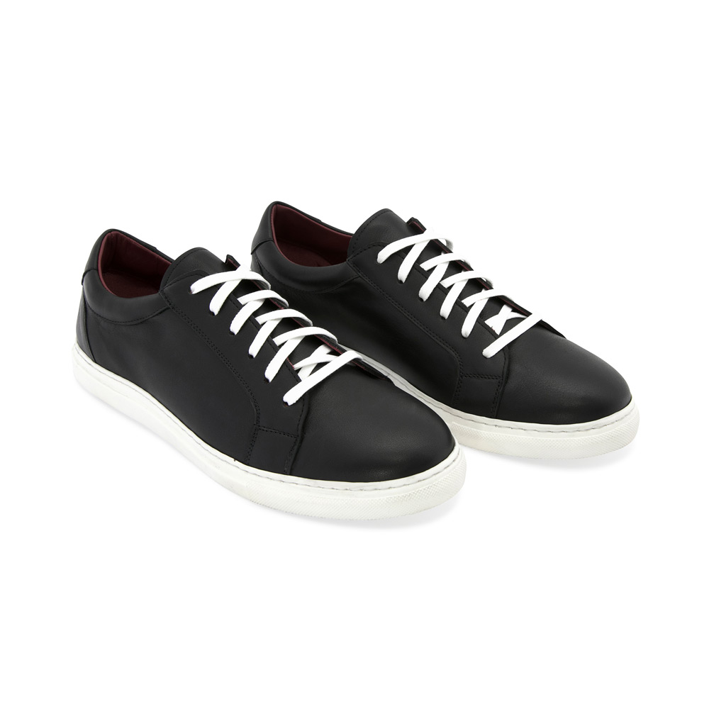 mens black and white leather trainers