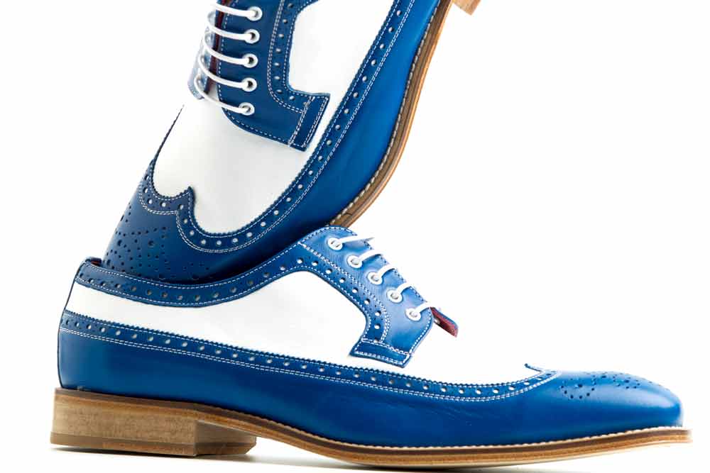 blue and white spectator shoes
