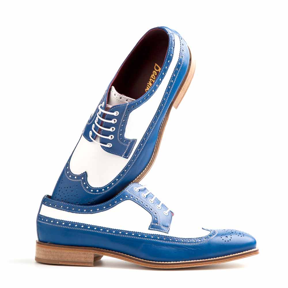 blue and white spectator shoes