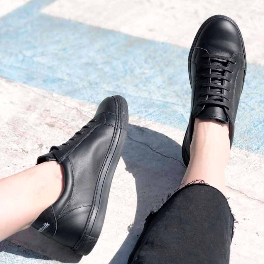 Black leather sneakers for men and women Harper Black handmade in Spain by Beatnik Shoes