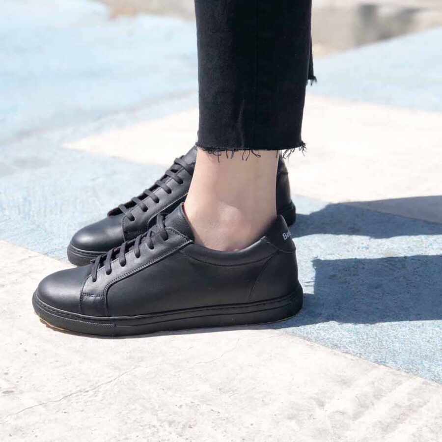 Black leather sneakers for men and women Harper Black handmade in Spain by Beatnik Shoes