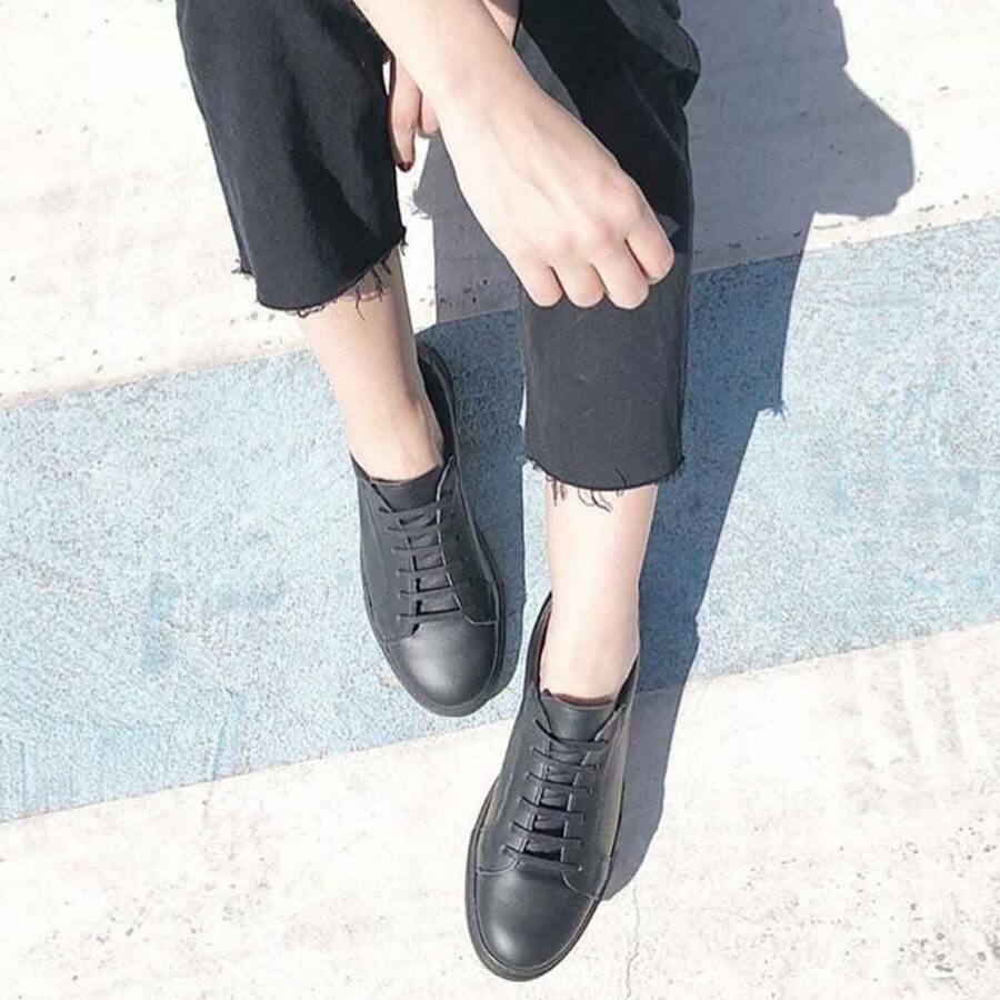 Black leather sneakers for men and women Harper Black handmade in Spain by Beatnik Shoes