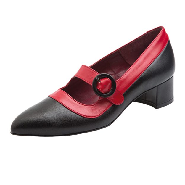 Court shoes two tone black and red with comfortable 4 cm heel by Beatnik Shoes