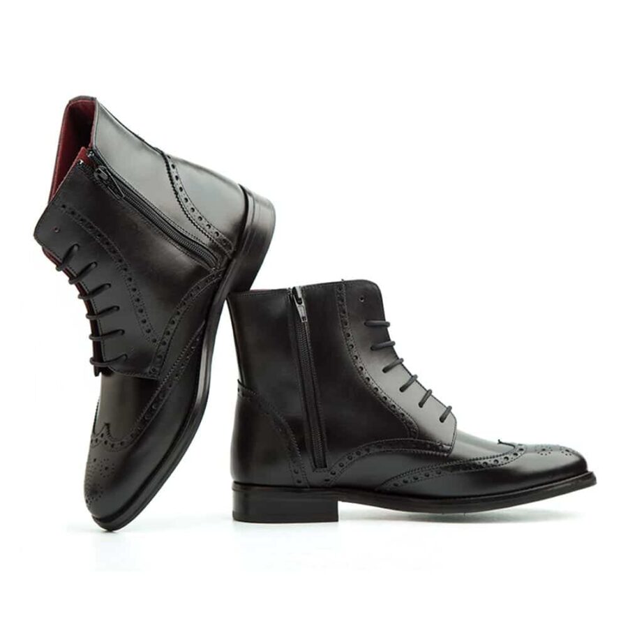 Black leather laced and low-heeled zipper boots for women. Beatnik Barbara Black Handmade in Spain by Beatnik Shoes