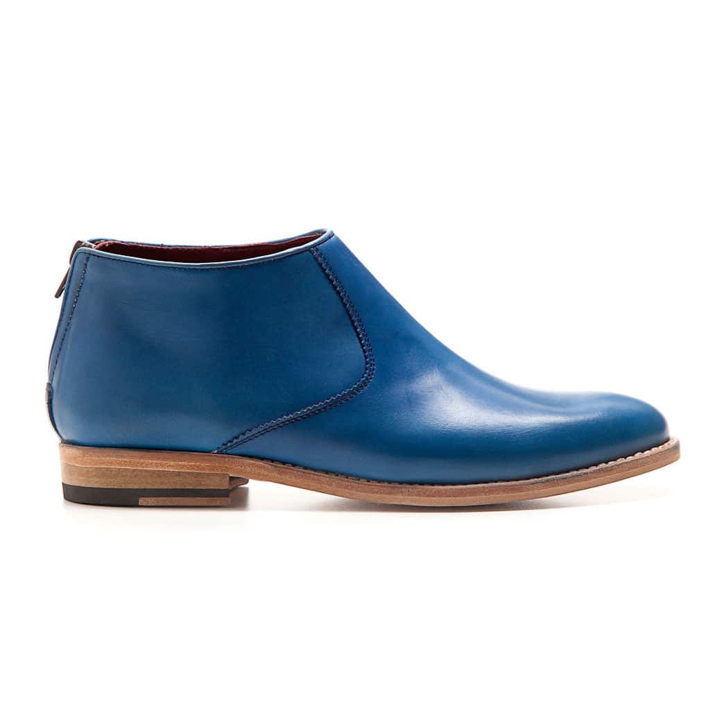 Blue leather Flat ankle boots for women 