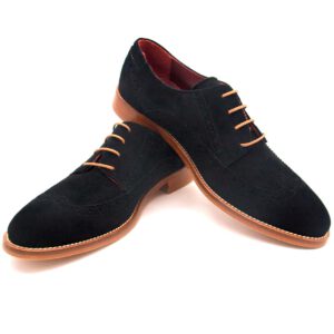 Zapato Brogue con cordones de tacón bajo para mujer en ante negro Ethel Black Suede