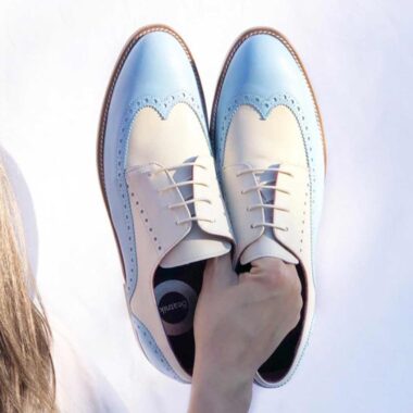 Oxford style two tone shoes for women handmade in Spain Beatnik Ethel Blue Cream