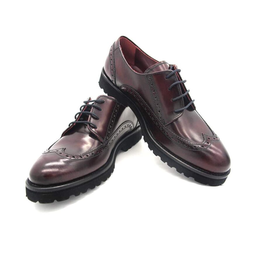 Classic Oxford style flat shoes for women in burgundy leather Beatnik Ethel Red Brogue