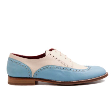 Oxford style two tone shoes for women handmade in Spain Beatnik Ethel Blue Cream