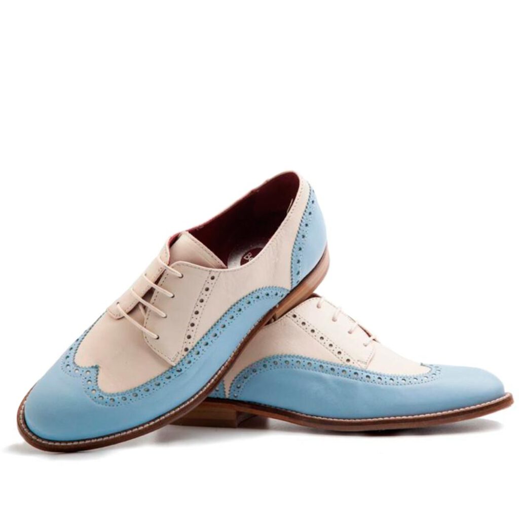 Two tone Blucher shoes for women Ethel Blue Cream- Handmade in Spain