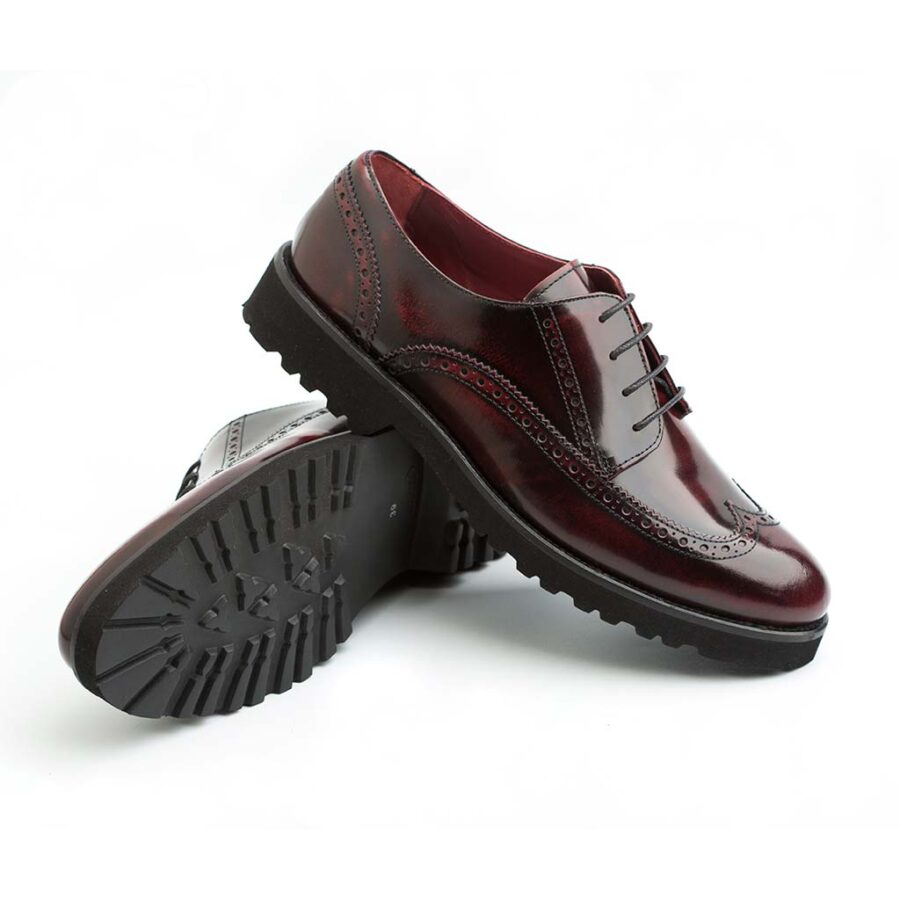 Classic Oxford style flat shoes for women in burgundy leather Beatnik Ethel Red Brogue