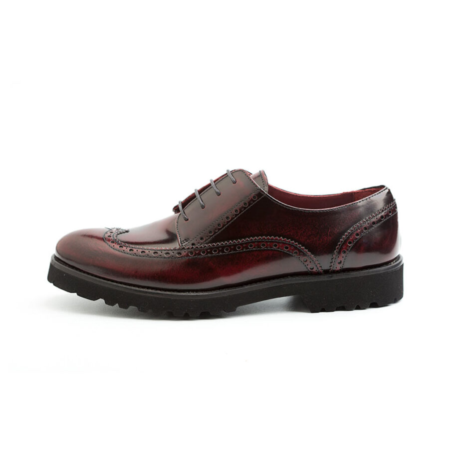 Classic Oxford style flat shoes for women in burgundy leather Beatnik Ethel Red Brogue