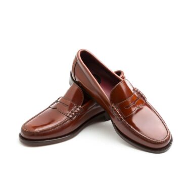 Men's classic brown penny loafers with eye mask in burgundy leather handmade in Spain Beatnik Allen Chesnut