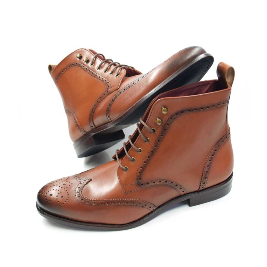 Classic brogue boots handmade in brown leather, with lace-up fastening and Beatnik Williams stitched leather sole.