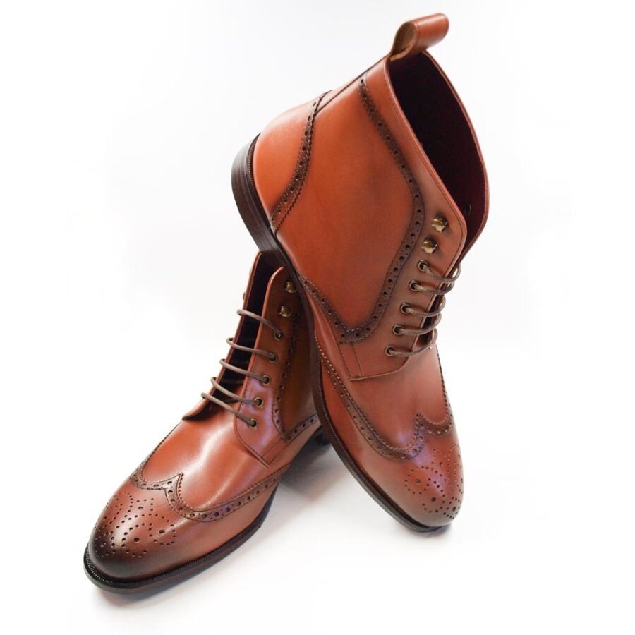 Classic brogue boots handmade in brown leather, with lace-up fastening and Beatnik Williams stitched leather sole.