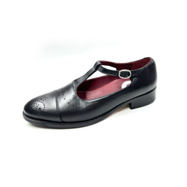 Women's black buckle shoes in leather with medium heel, handmade in Spain, Beatnik Martha Black